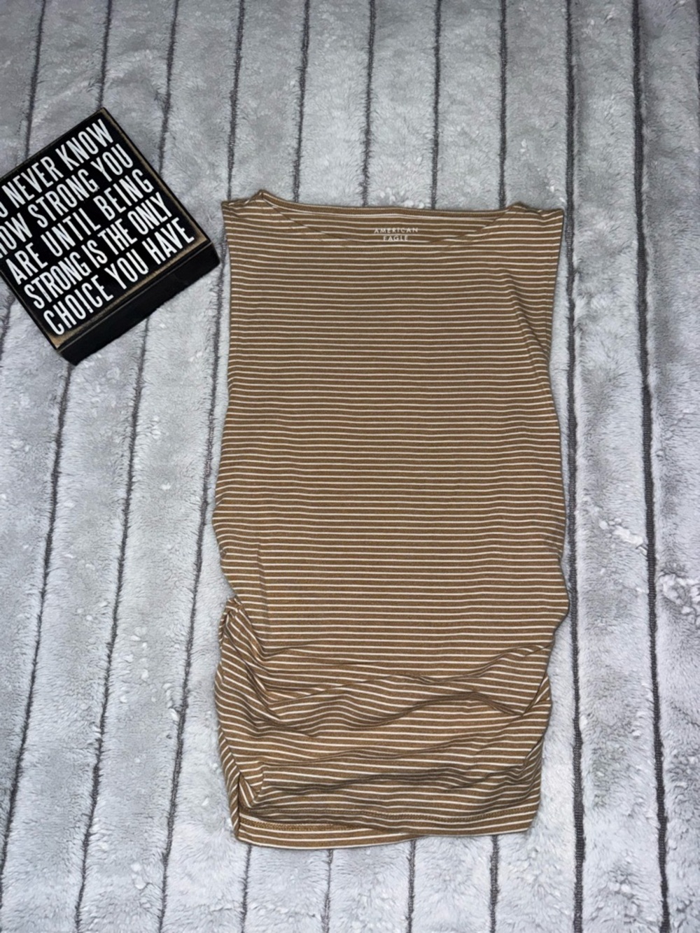 American Eagle Outfitters Tan and White Striped Tube Tank